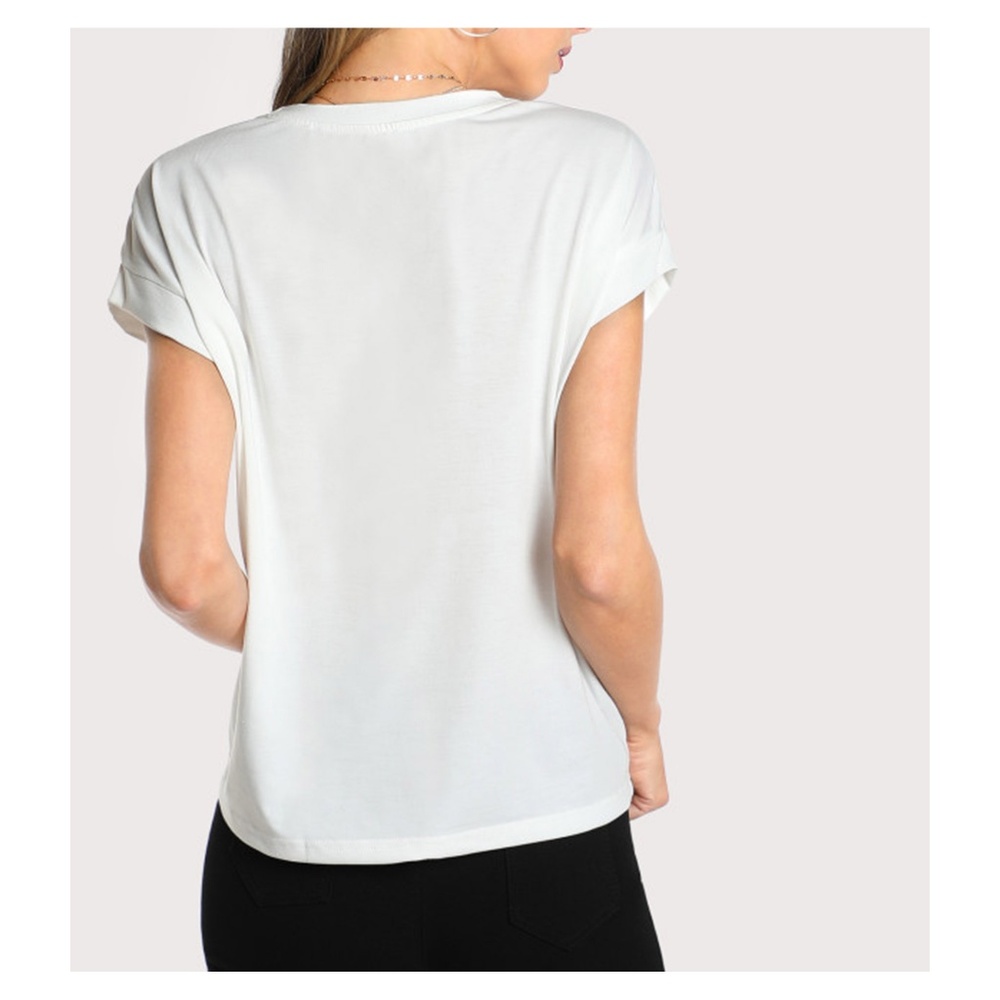 White Short Sleeve Embroidered Tassel T-Shirt - Picture 3 of 5